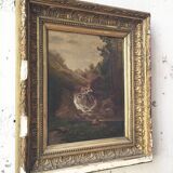 Old 19th century waterfall canvas