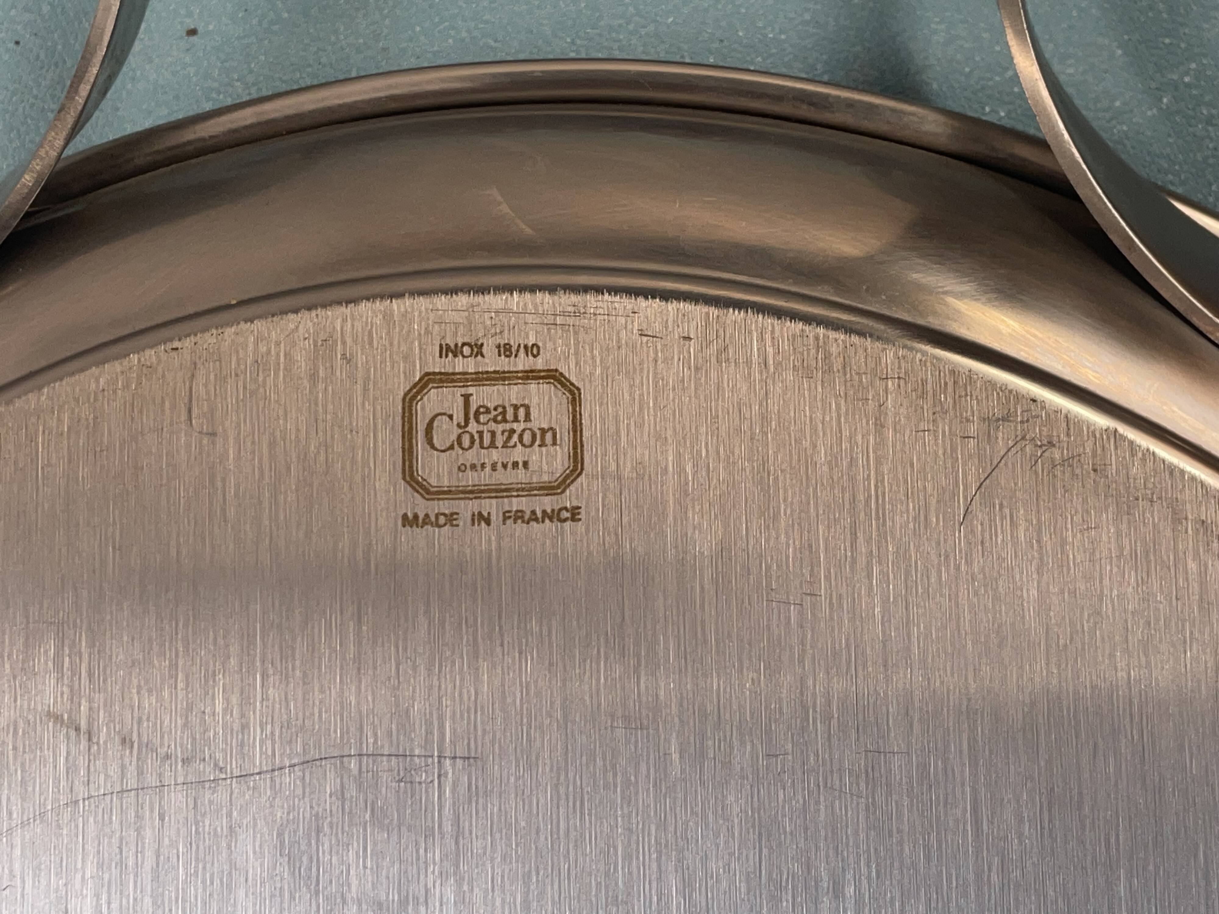 oblong tray in stainless steel and wood by goldsmith Jean Couzon