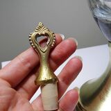 Vintage decorative jug in moulded glass and gilded brass, Italy circa 1980.