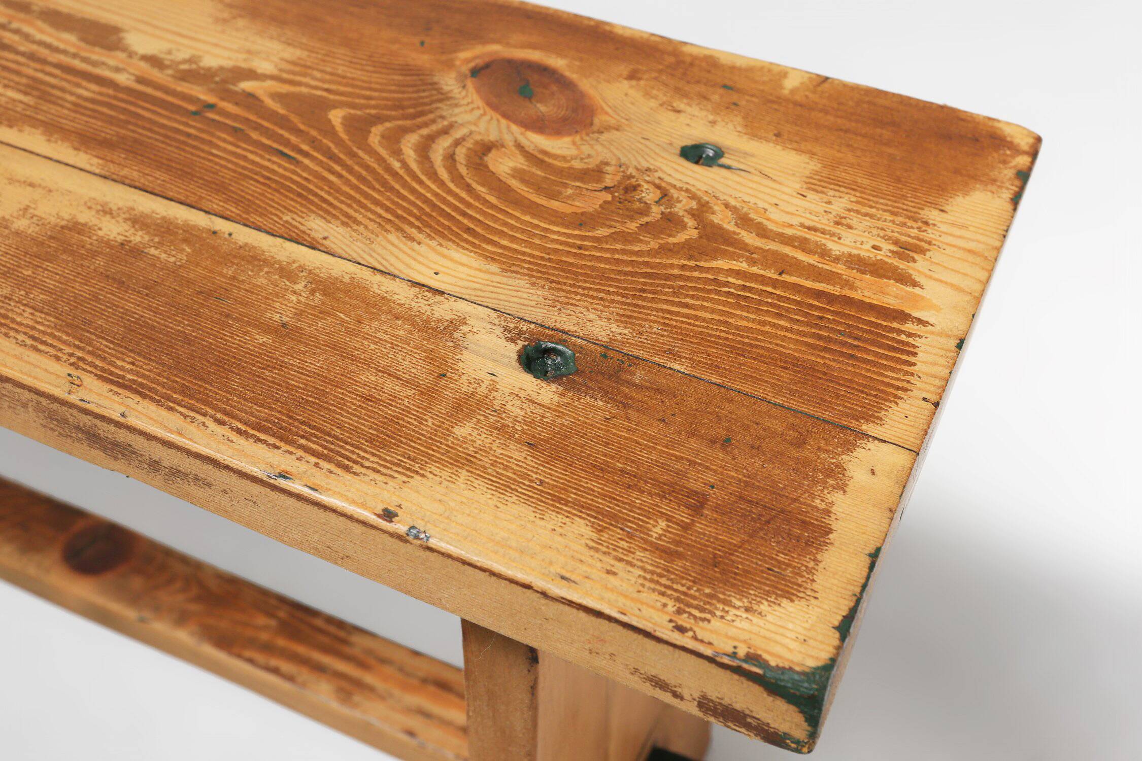 Mid-Century Rustic Wooden Bench, France, 1900s