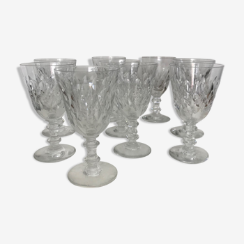 9 verres à Madère ou apéritif 11 cm, Baccarat modèle Armagnac