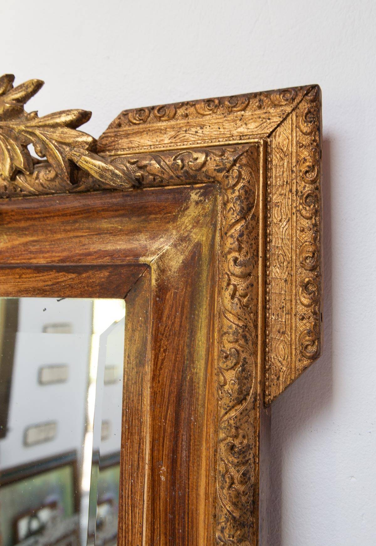 Miroir Ancien Style Napoléon III à Glace Biseautée - Cadre Bois Doré - Dimensions 72 X 54 Cm