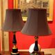 Lampes de table en tôle émaillée noire et bronze doré du 20e siècle avec abat-jour en soie, ensemble de 2.