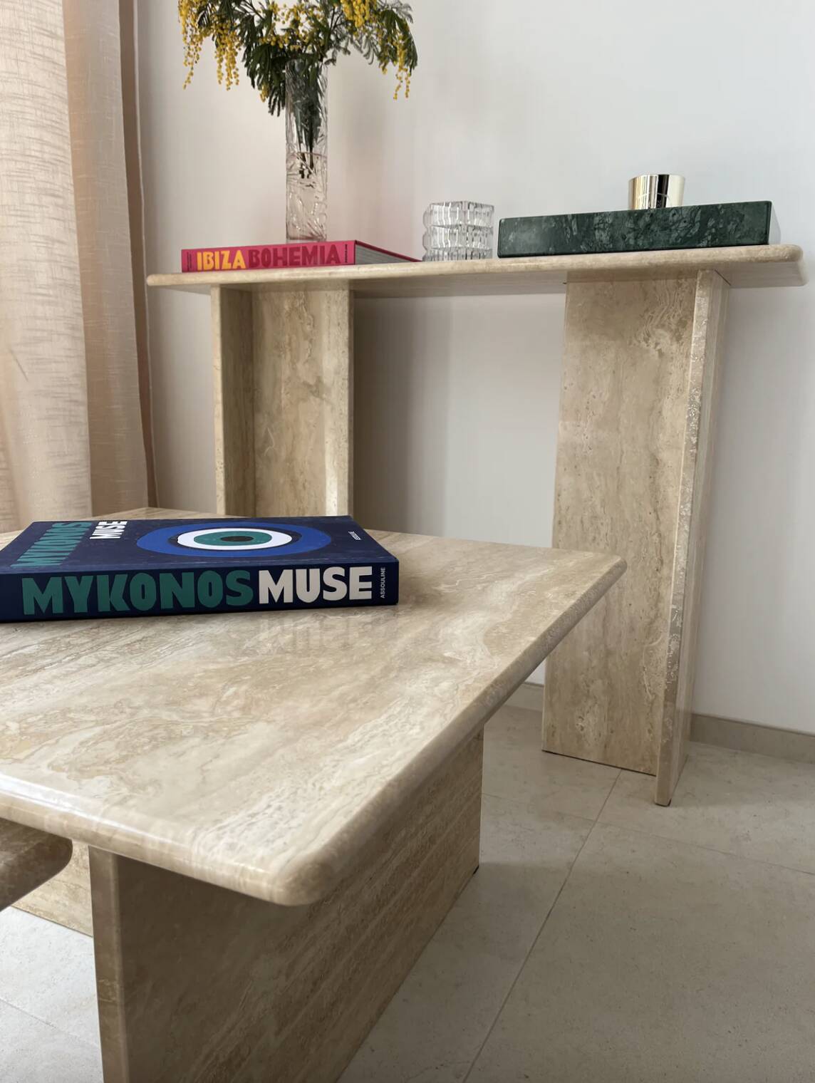 Table Gigognes carrées 100% TRAVERTIN