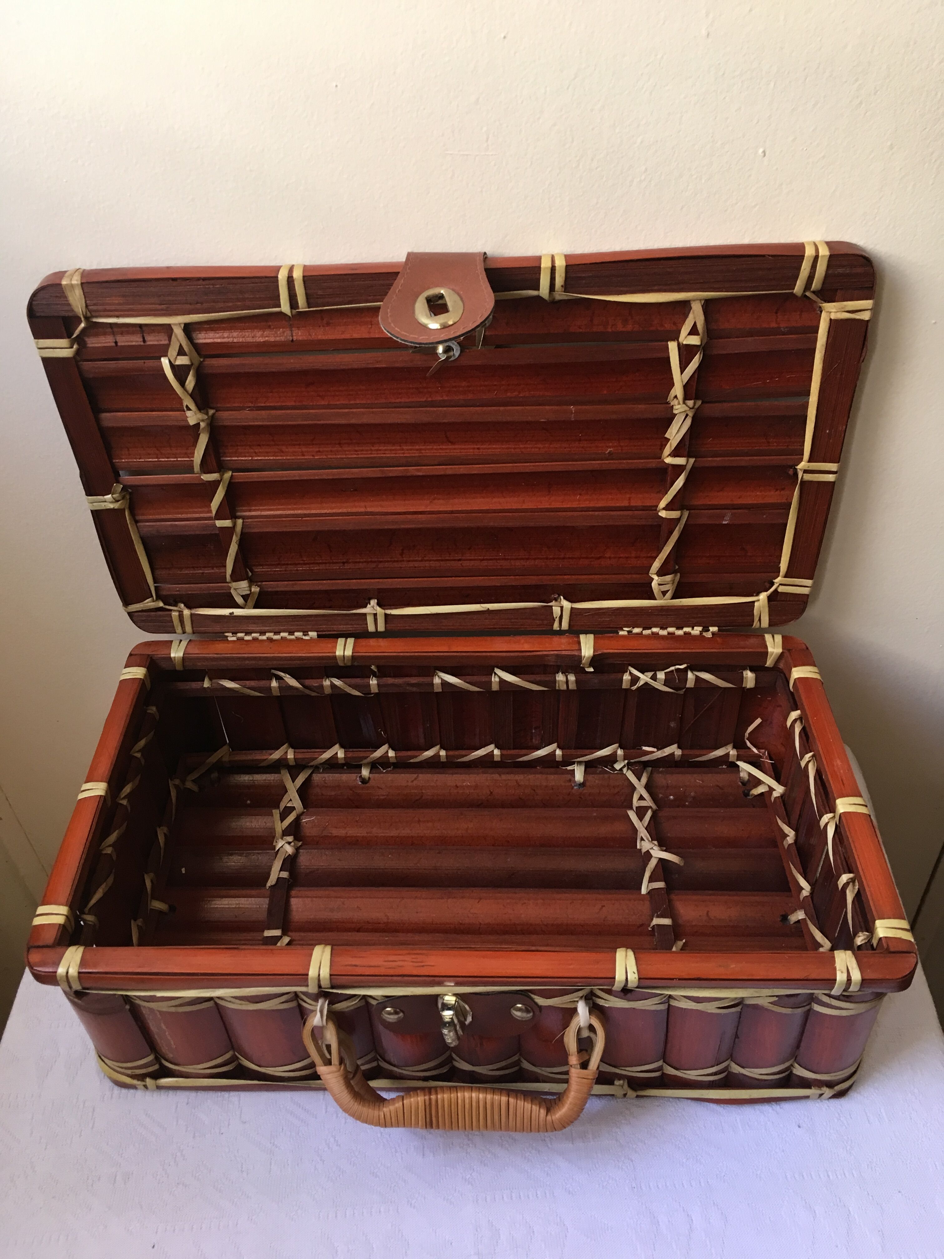 Suitcase in wicker and vintage bamboo