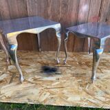 Paire de table basse gigogne style Louis XV en aluminium poli vintage