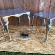Pair of Louis XV Style Nesting Coffee Tables in Vintage Polished Aluminum