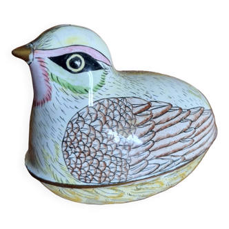 Old box in the shape of a bird in Canton enamels