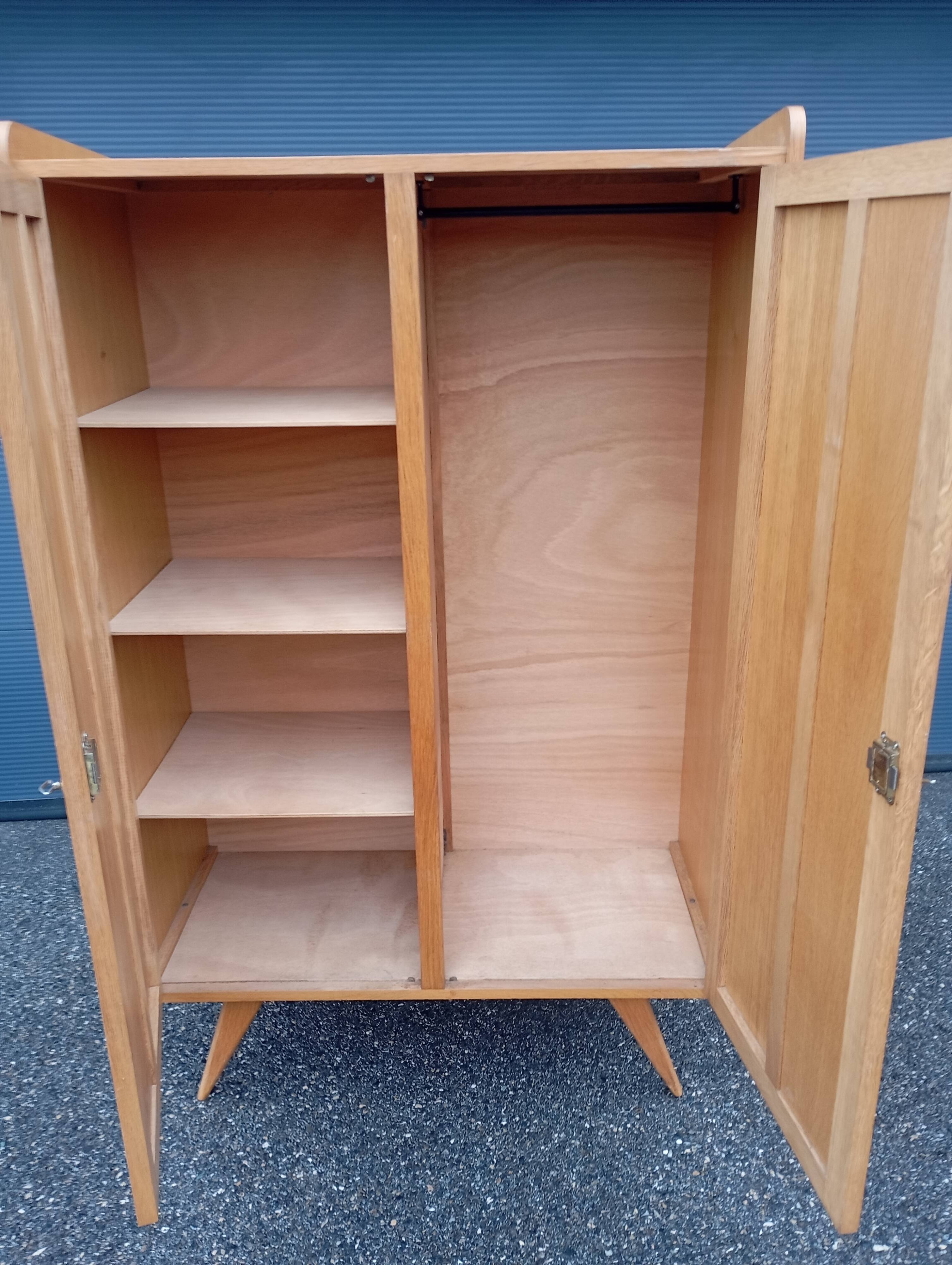 Vintage oak and rattan wardrobe