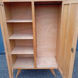 Vintage oak and rattan wardrobe