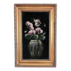Vintage original velvet flower oil painting, pink flower still life art