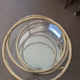 Gold brass coffee table with rotating trays.