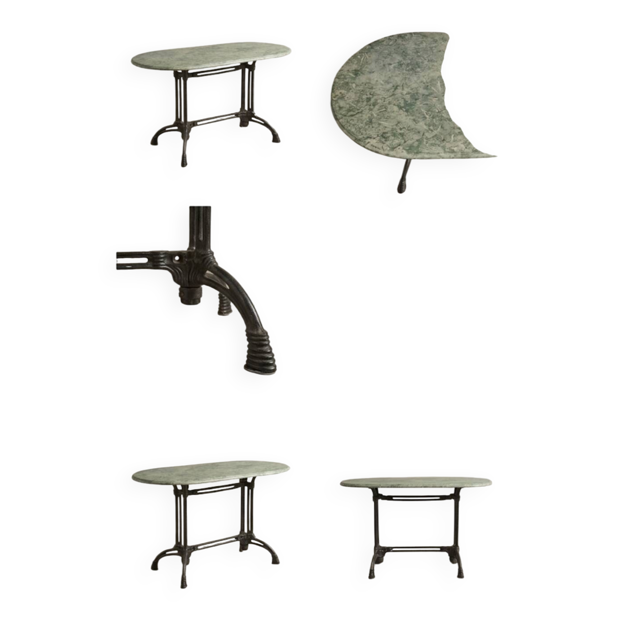 Table ovale en marbre vert à orthocères & pied en fonte / fer forgé