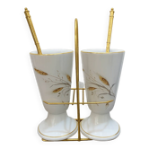 Set de 2 mazagrans anciens en porcelaine de Limoges avec support doré