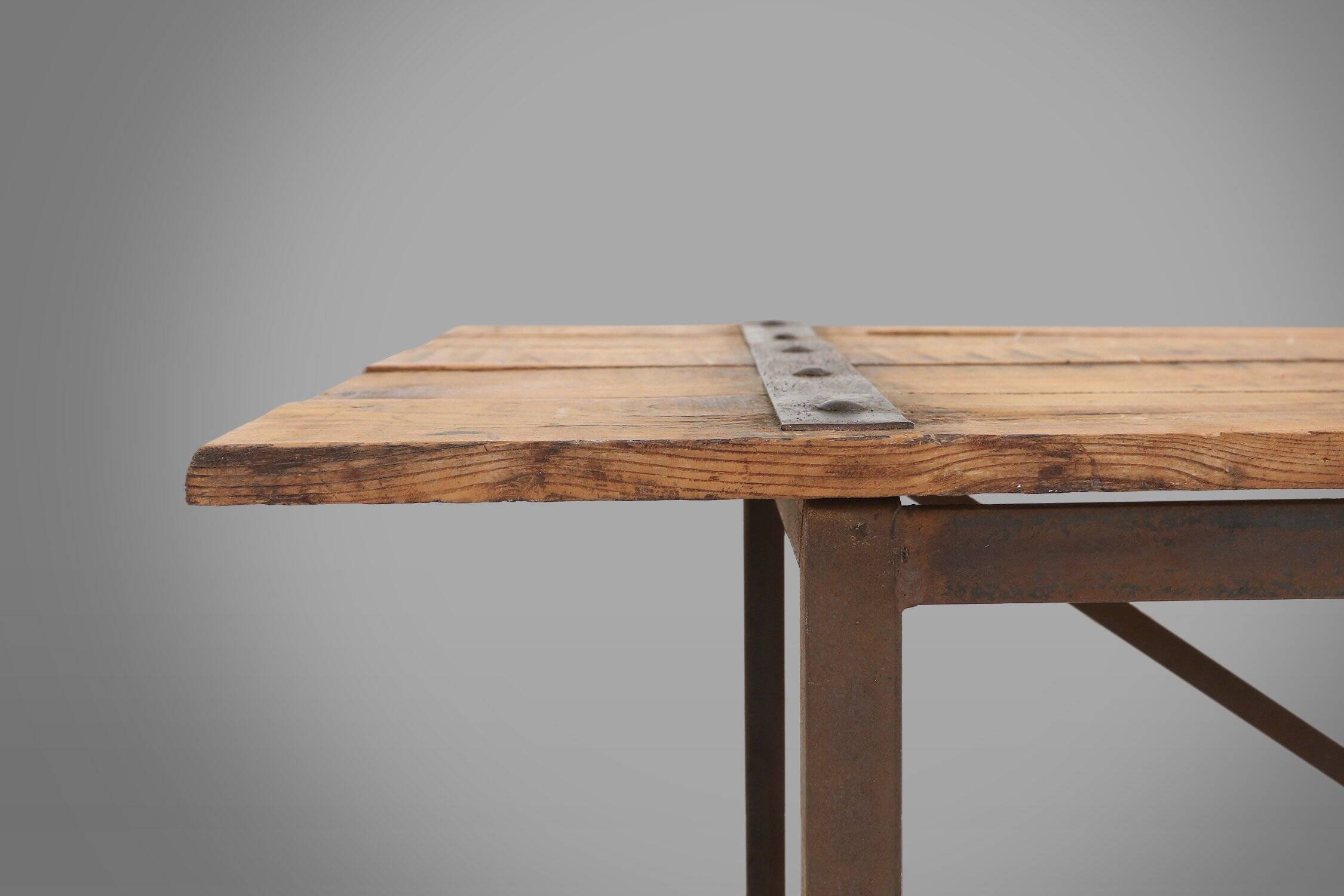 Industrial Side Table with Metal Frame and Wooden Top and Removable Platfor