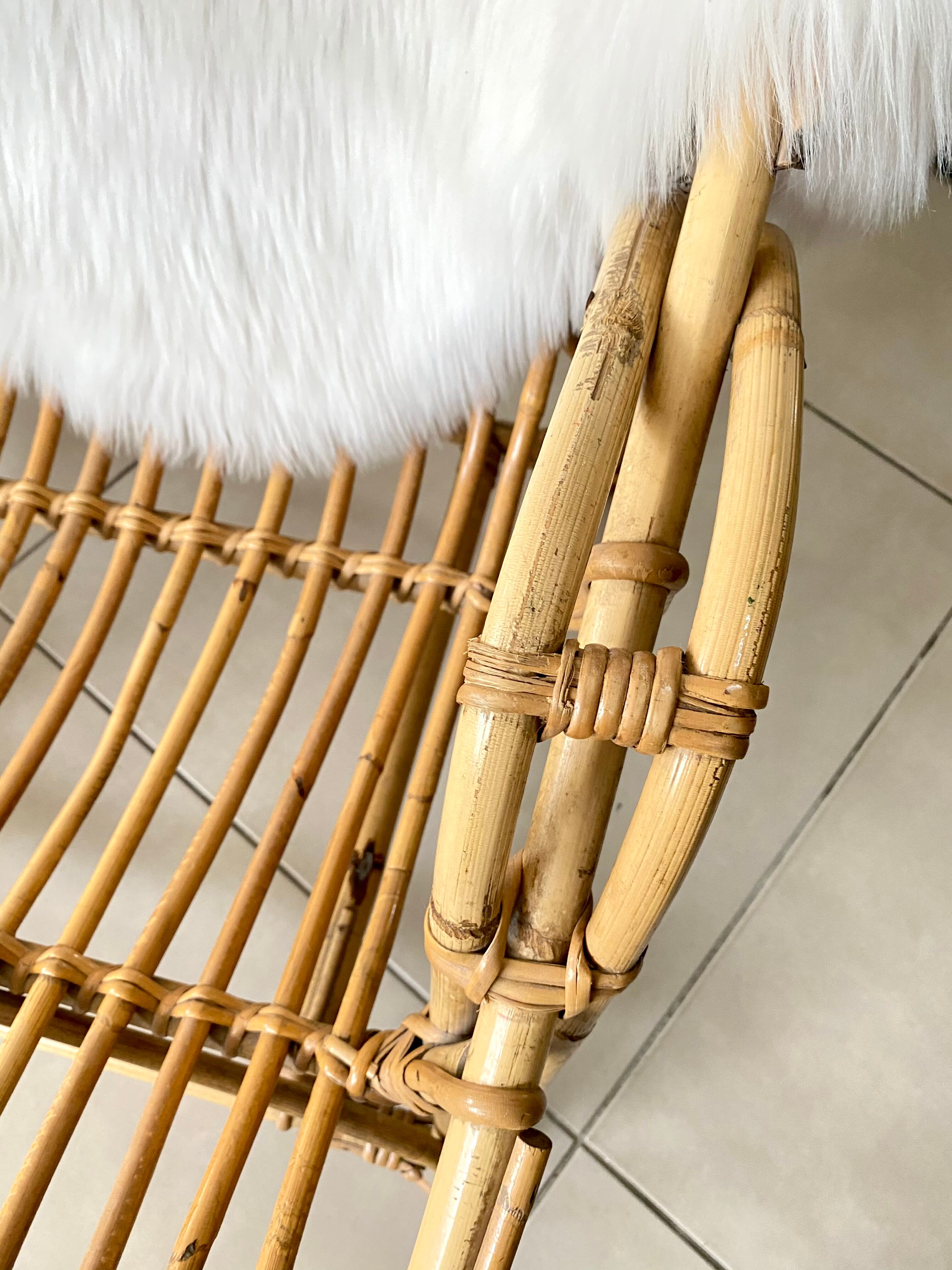 Vintage rattan bench sofa