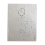 croquis au crayon sur papier de robert haisley, etude de corps féminin, modèle assis