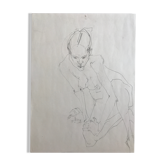 pencil sketch on paper by robert haisley, female body study, seated model