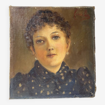 Portrait à l’huile sur toile du XIXème, peinture ancienne 1891