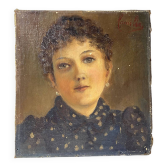 Portrait à l’huile sur toile du XIXème, peinture ancienne 1891