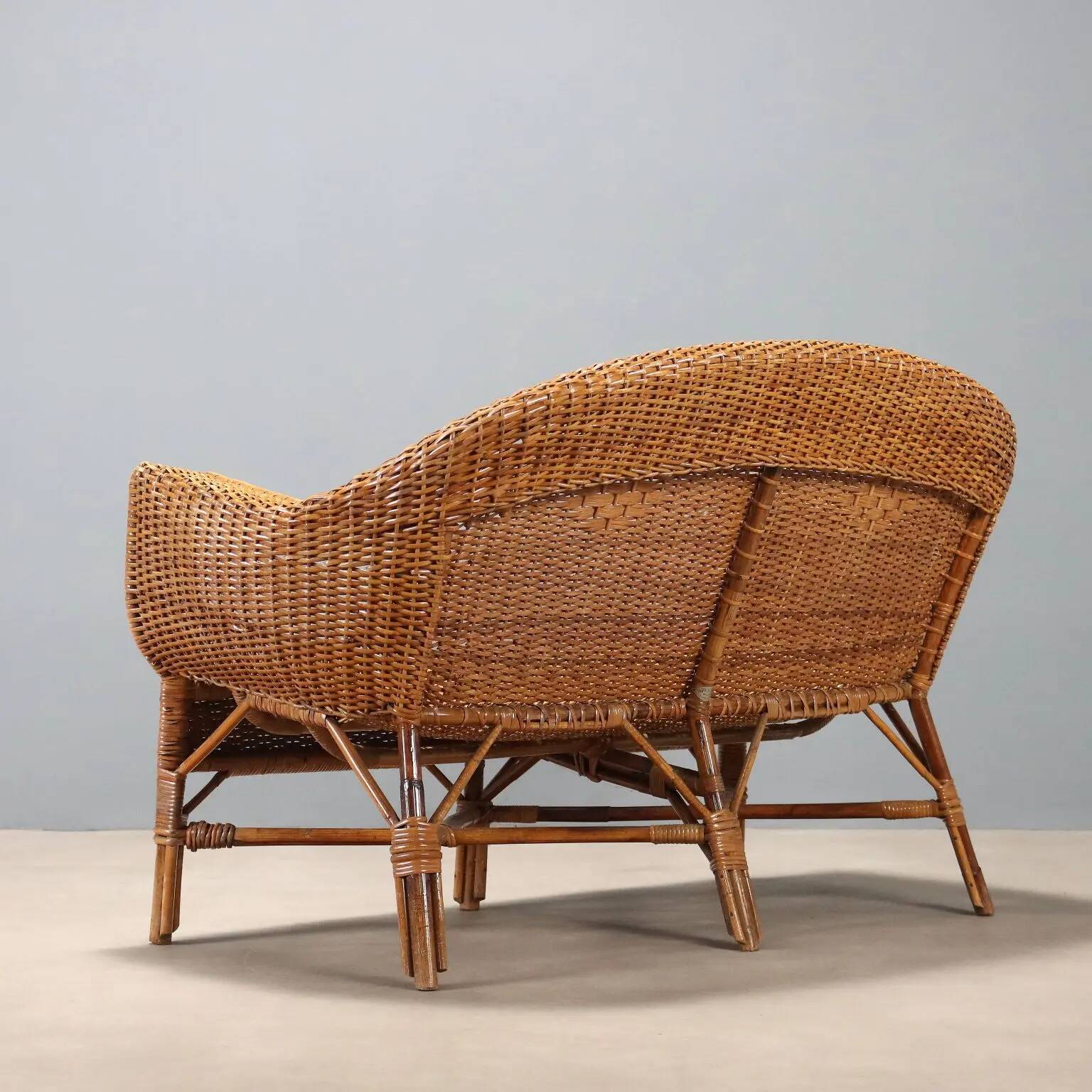 Vintage wicker and bamboo sofa, Italian design, 1950s-1960s.