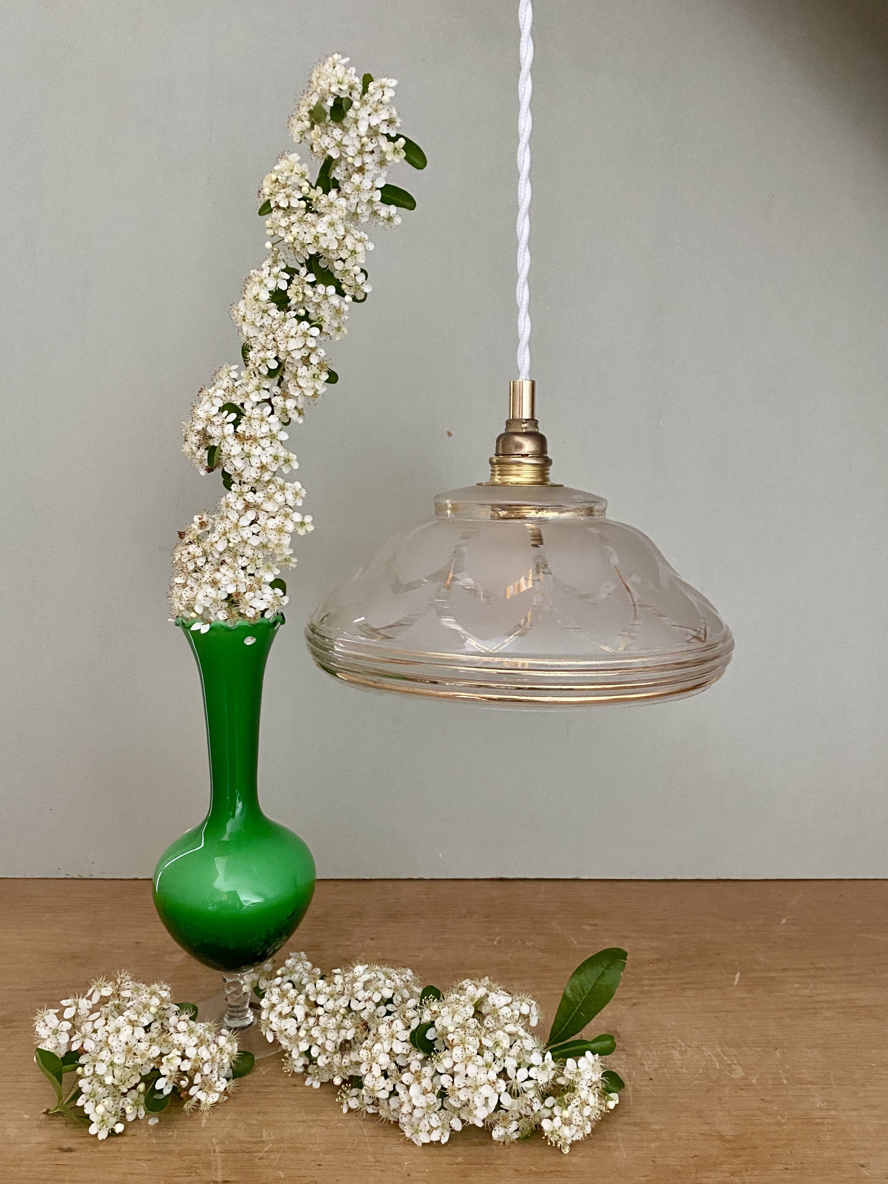 Vintage art deco lampshade pendant light in white and gold frosted glass