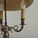 French Empire Bronze Bouillotte 3 Light Table Lamp Dark Green Shade 4229