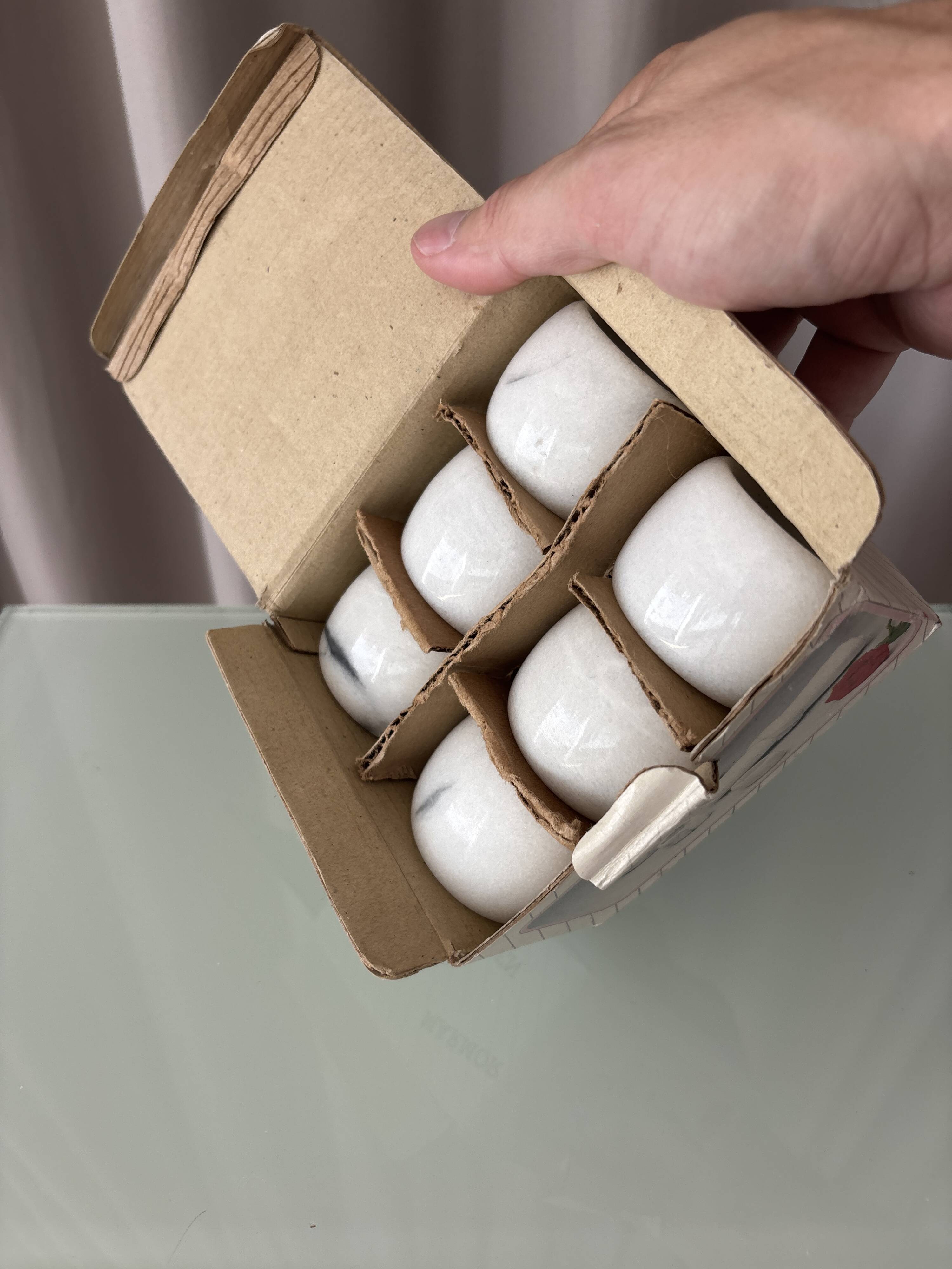 Vintage White Marble Napkin Rings – Set of 6 – Original Box