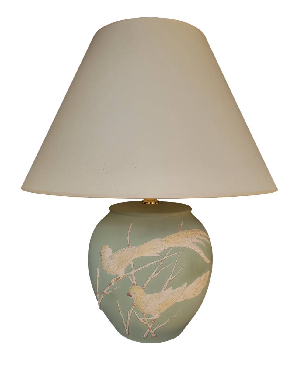 Matt green table lamp and birds in relief