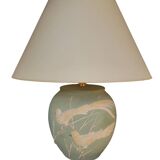 Matt green table lamp and birds in relief