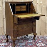 English donkey desk in oak and leather top, 1950s