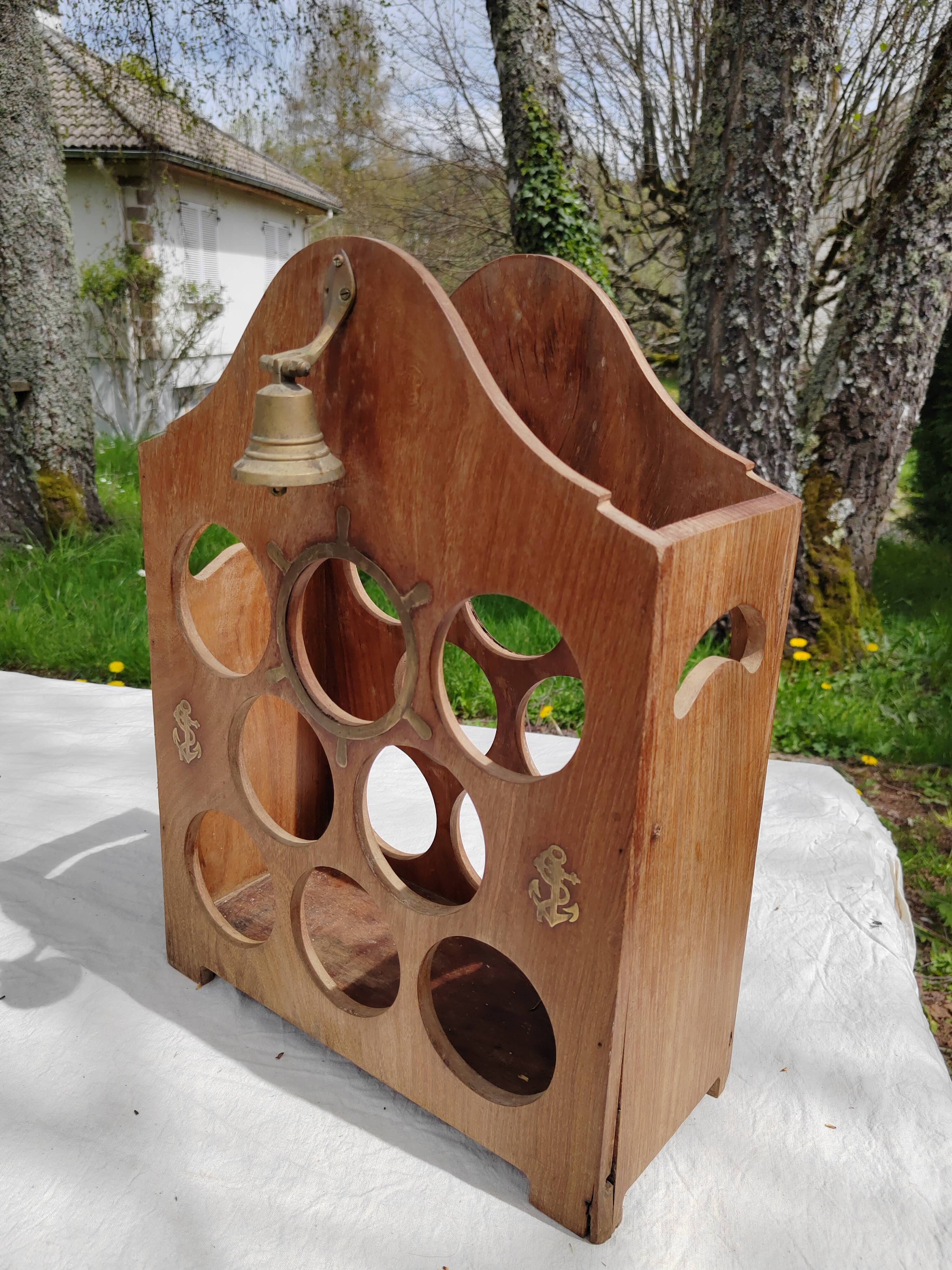 Wooden and brass bottle holder