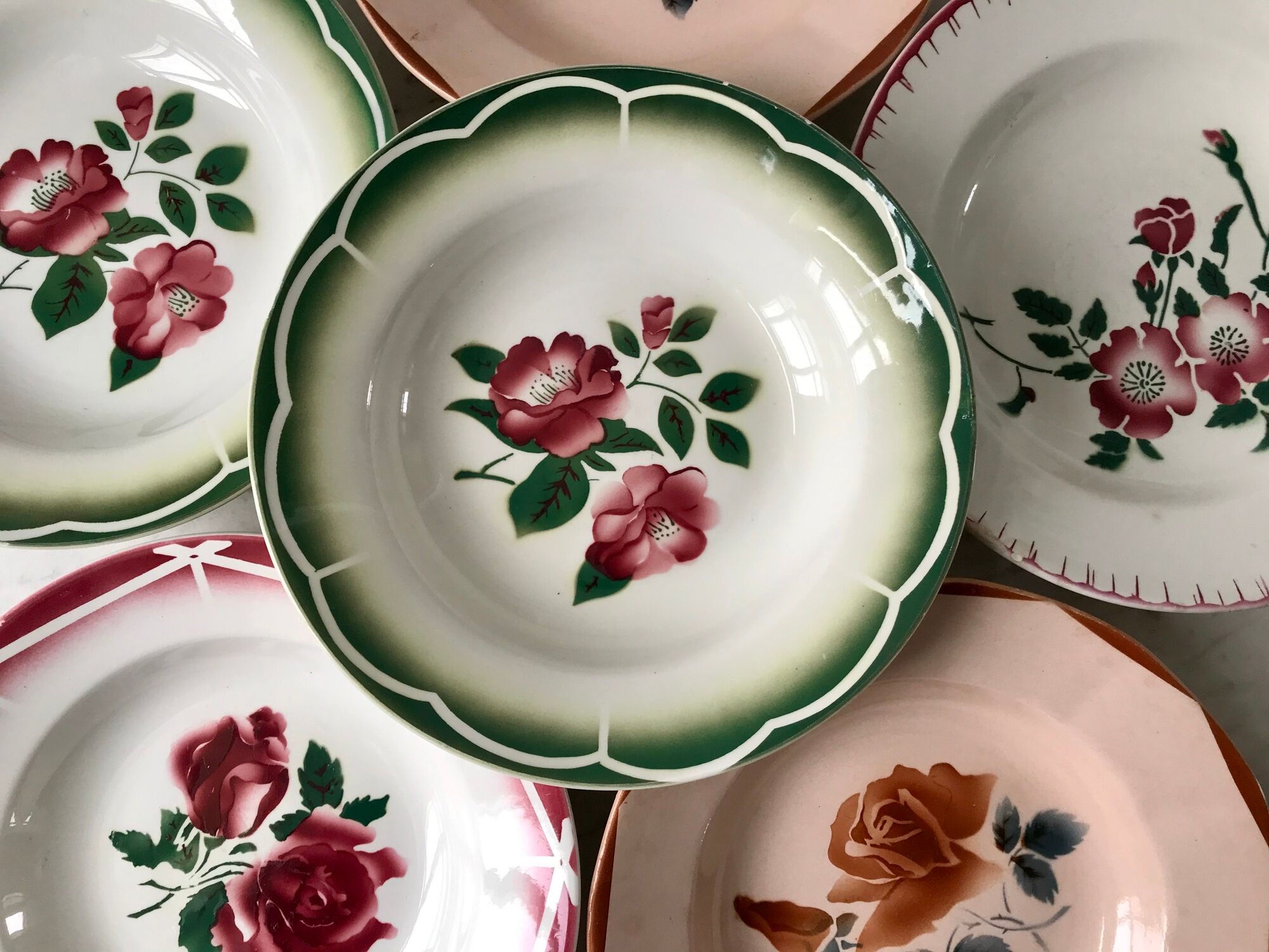 Set of 6 mismatched hollow plates Digoin Sarreguemines years 30-40