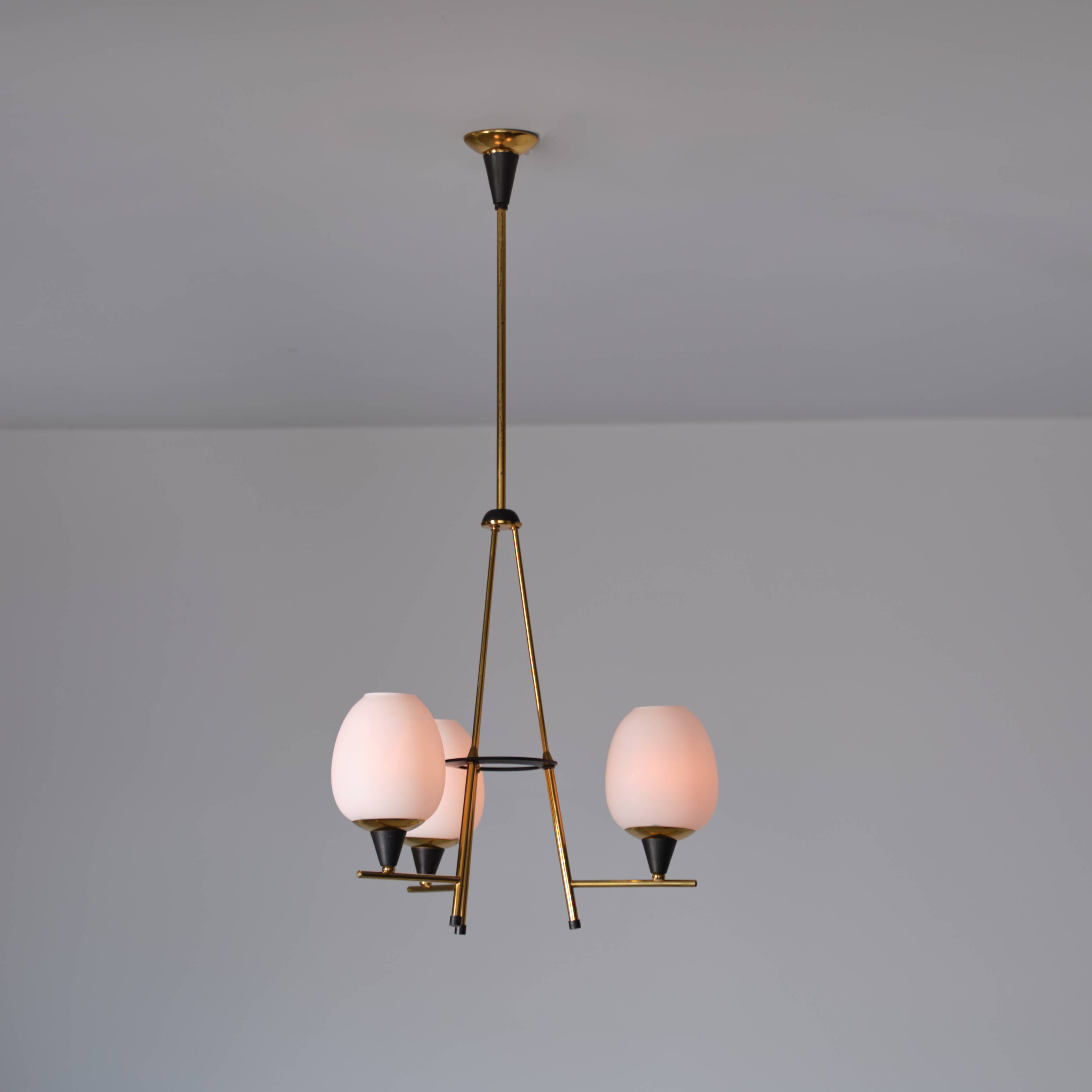 1950s Italian Three-Light Chandelier, Attributed to Stilnovo