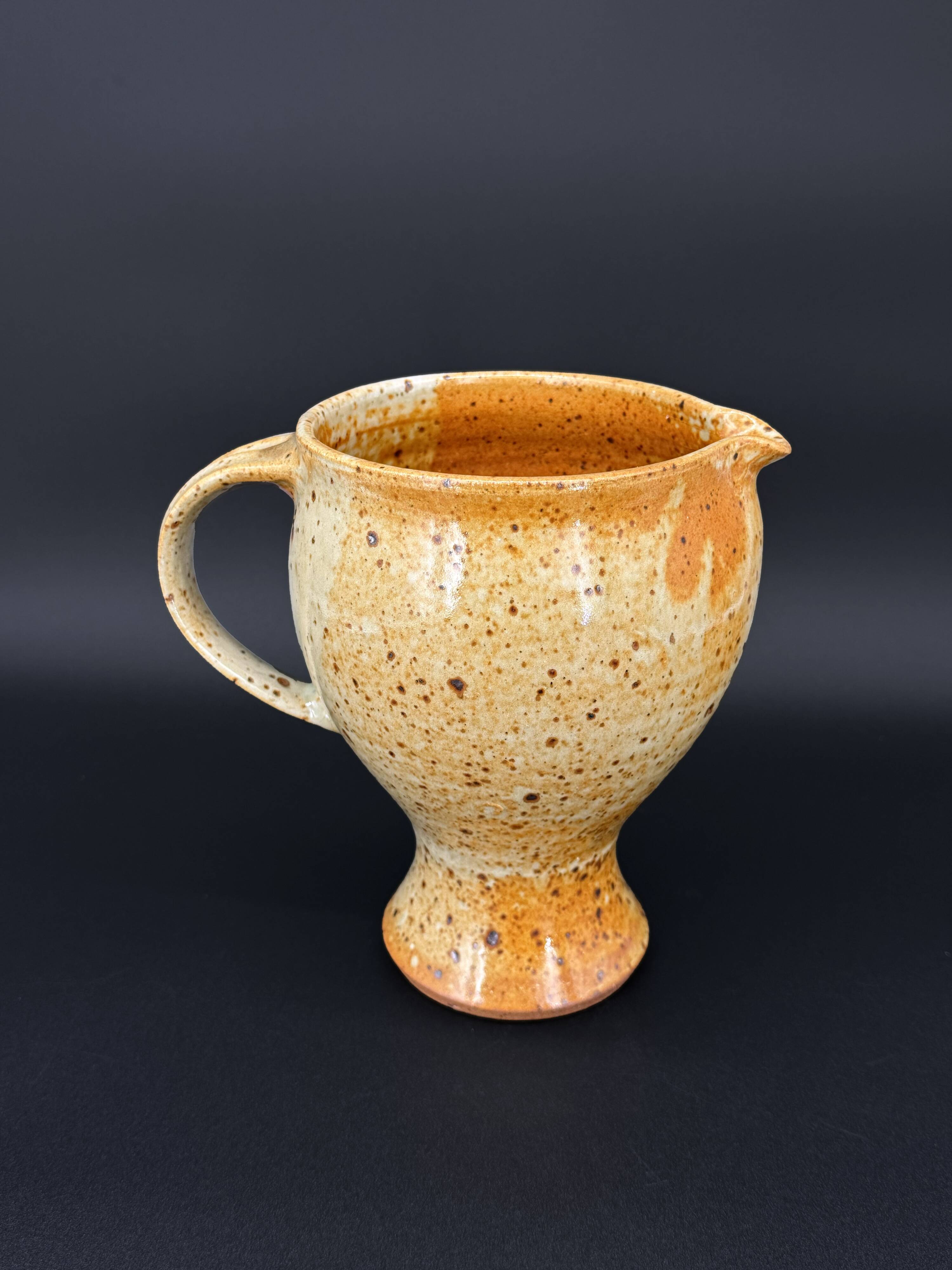 Stoneware pitcher signed Suzanne Dauliach – Incised Floral Thistle Decor