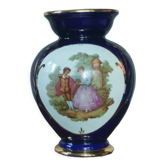 Vase Fragonard porcelaine Limoges bleu