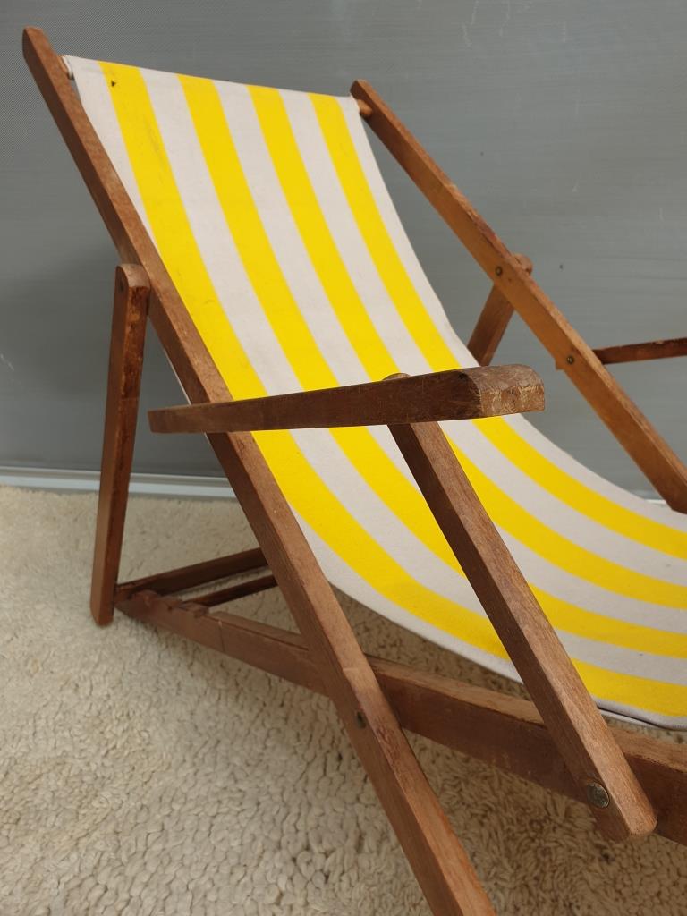 Chilean duo vintage wooden deckchairs with footrest