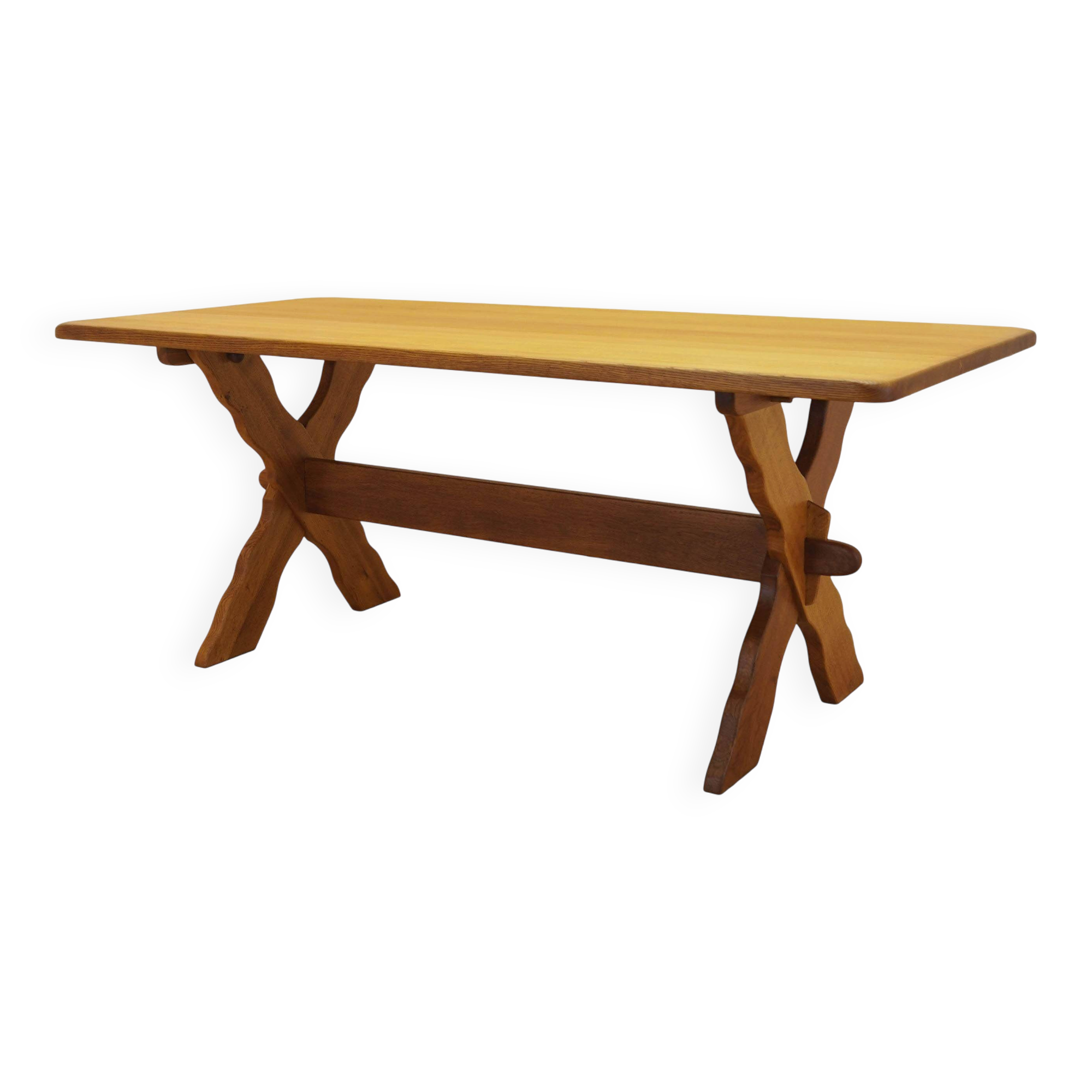 Solid oak dining table by Henning Kjærnulf, Denmark, 1960s