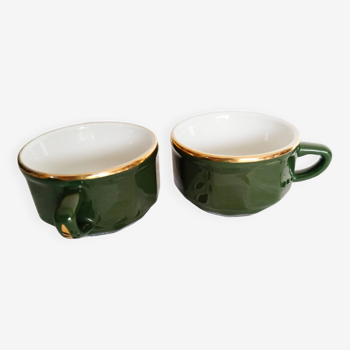 Bistro coffee cups, green and gold, Apilco