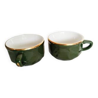 Bistro coffee cups, green and gold, Apilco