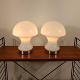 Set of 2 mushroom table lamps in opaline glass