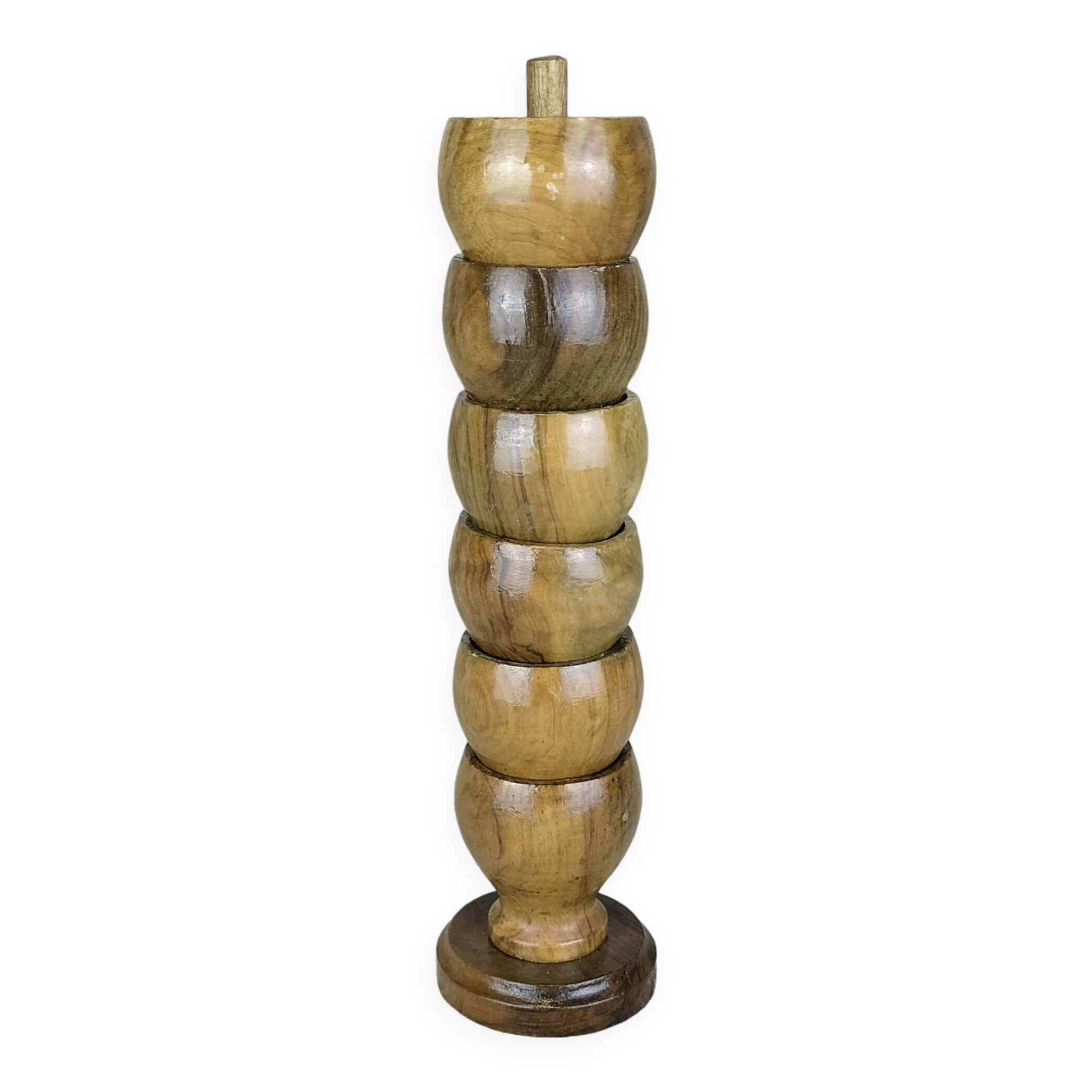 Set of six olive wood egg cups