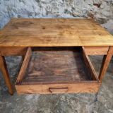 Antique French dining table with drawer, around 1900.