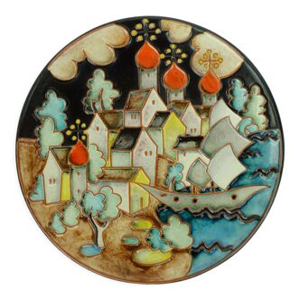 Majolika Karlsruhe wall plate Gustav Heinkel 1930s