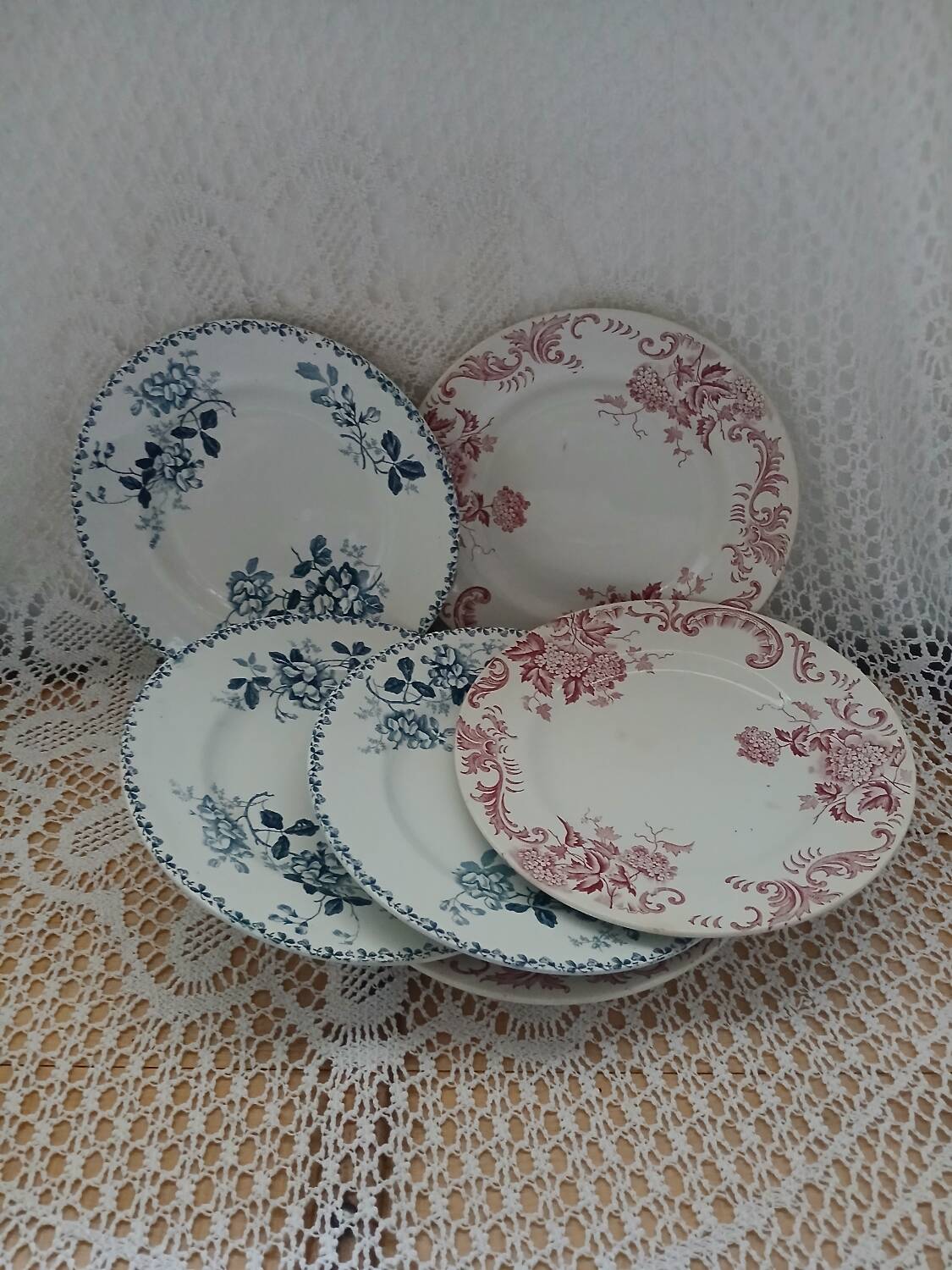 6 antique ironstone dinner plates