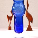 Modern Scandinavian vintage art design glass vase. Bright blue sommerso by