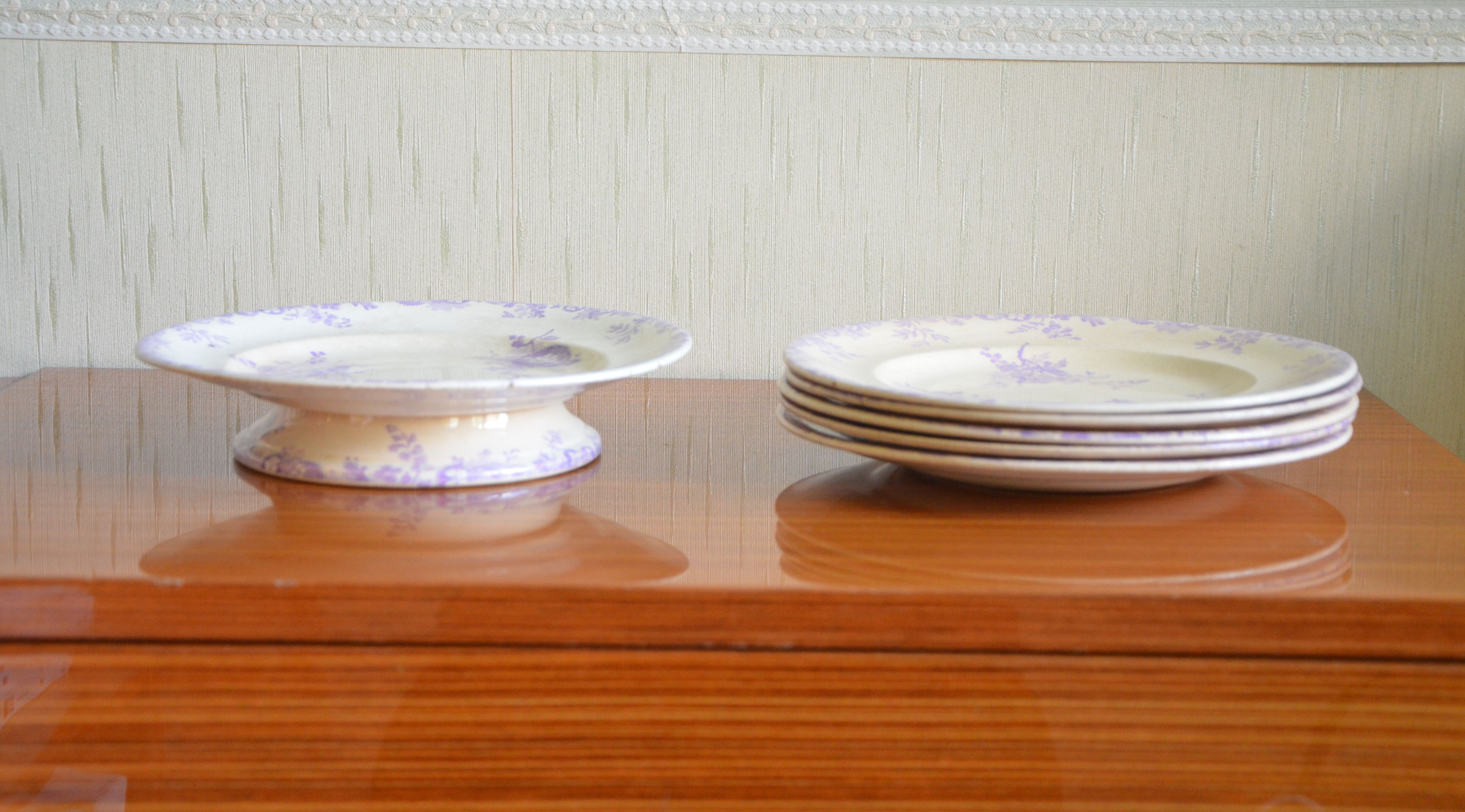 Lot de 5 assiettes et d'un compotier Longwy collection Hanoi