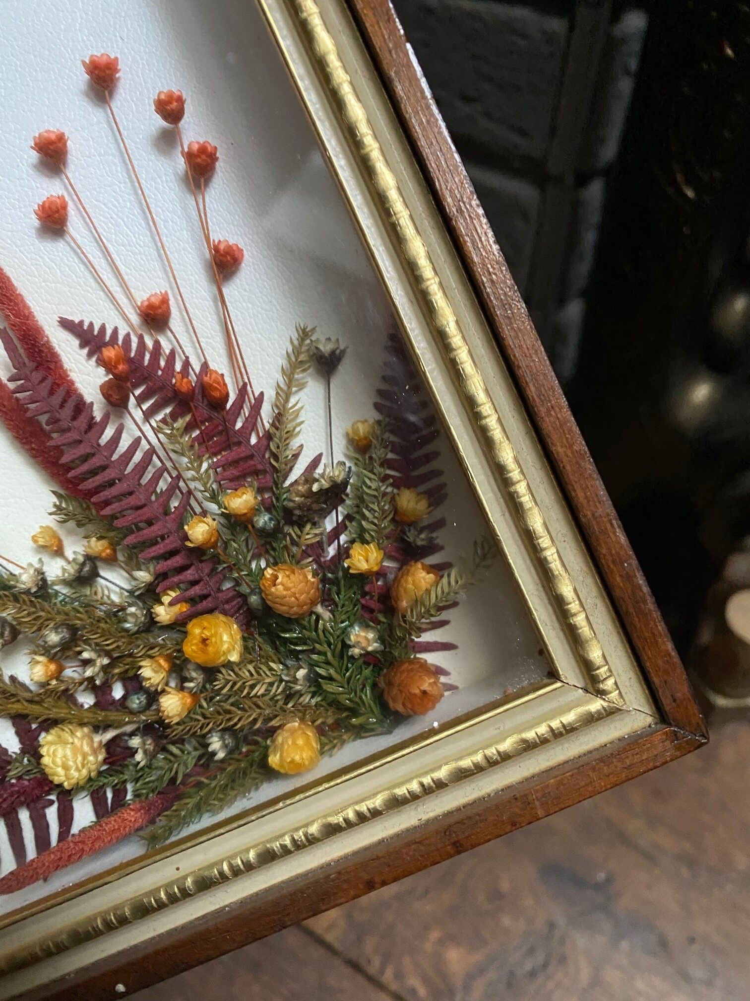 Naturalistic frame taxidermy butterflies vintage dried flowers