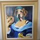 Tableau Huile sur toile Portrait femme chien signé Patricia Tatananni