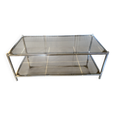 Table basse double plateau verre chrome style Bauhaus vintage 1970